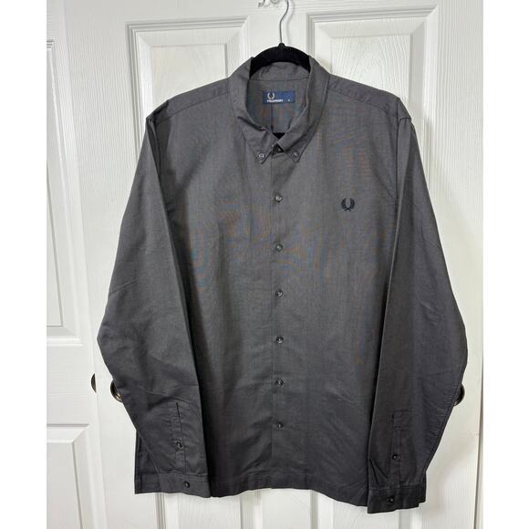 Fred Perry Brushed Oxford Shirt Men's XL Black Button Down Long Sleeeve NWT - Picture 1 of 6